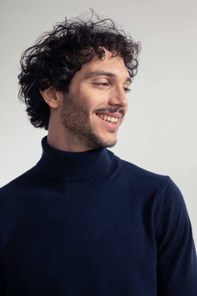 Rifò ALBERTO Maglia Collo Alto Uomo Cashmere Rigenerato Vendita Calda
