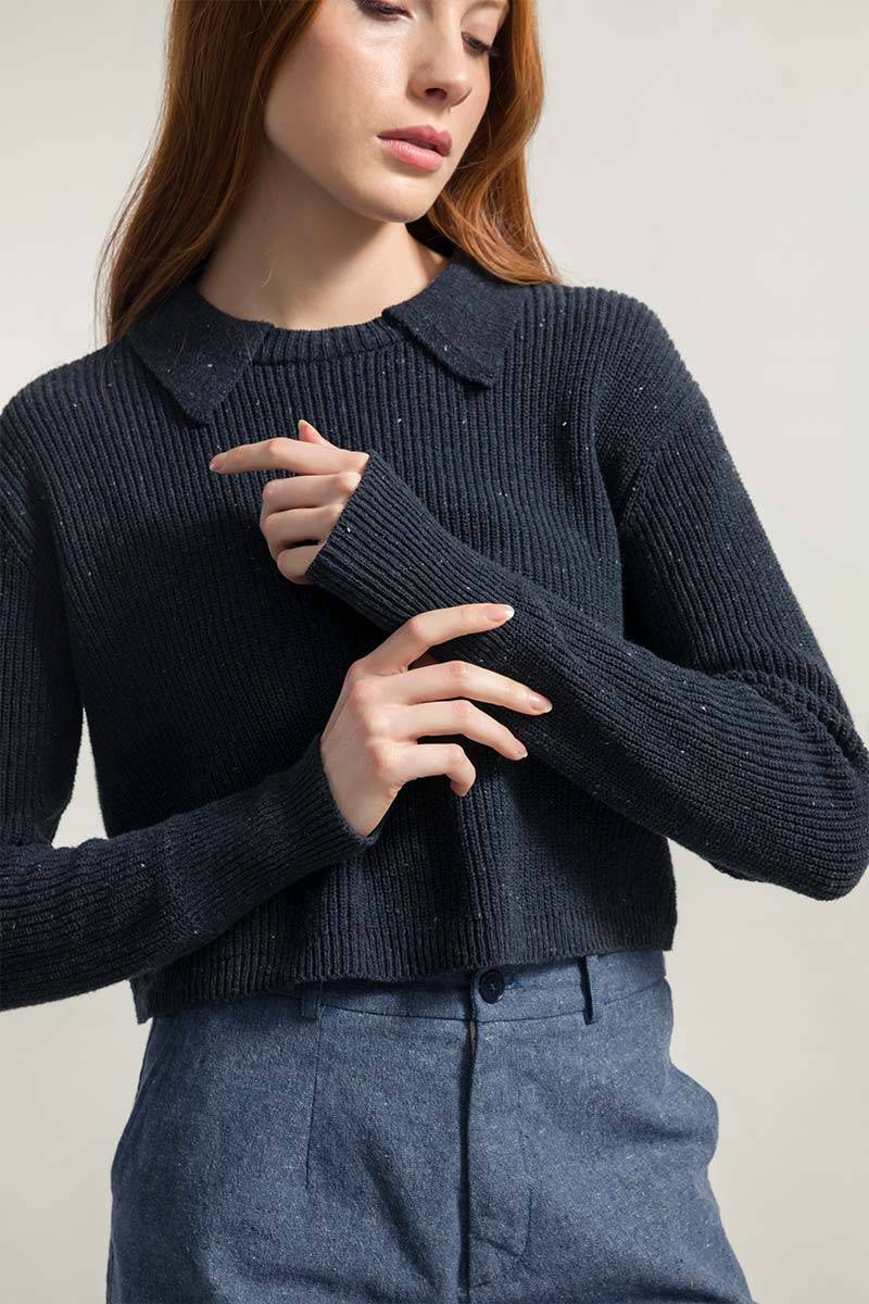 Rifò MARTINA Maglia Cropped Donna Cotone Jeans Rigenerato Promozione Limitata