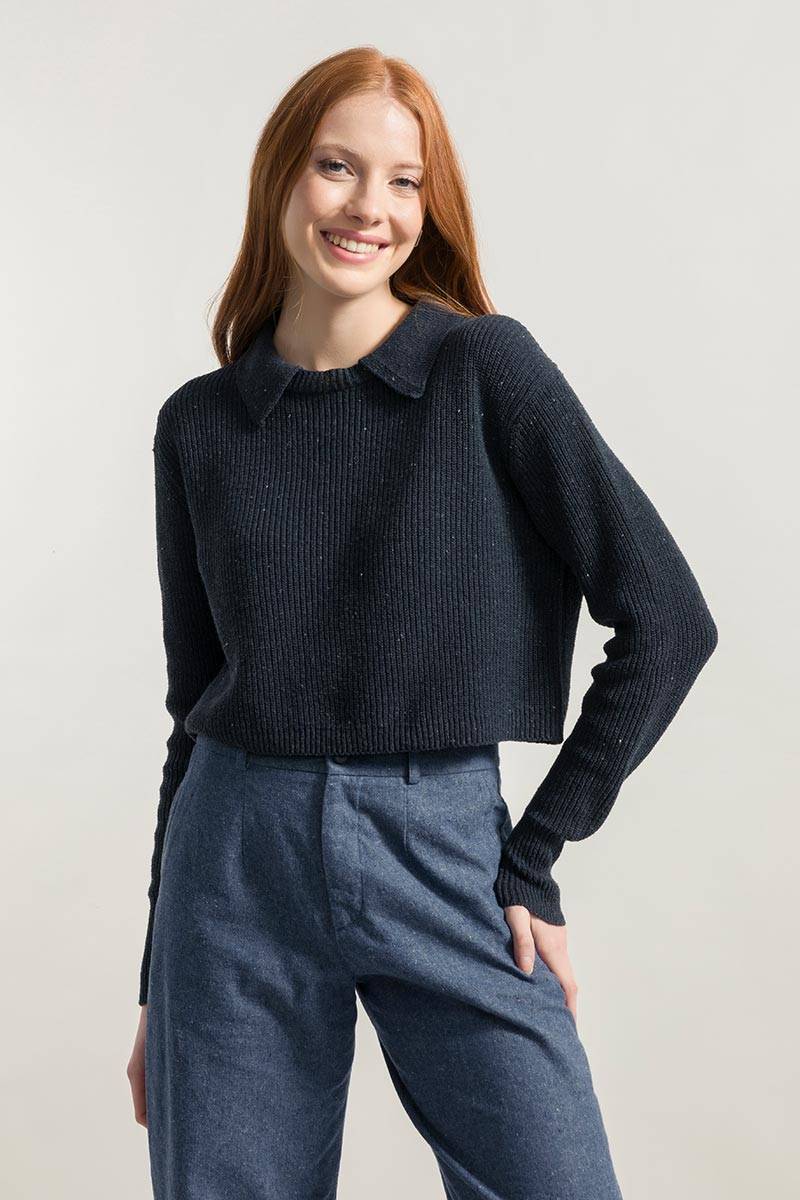 Rifò MARTINA Maglia Cropped Donna Cotone Jeans Rigenerato Promozione Limitata