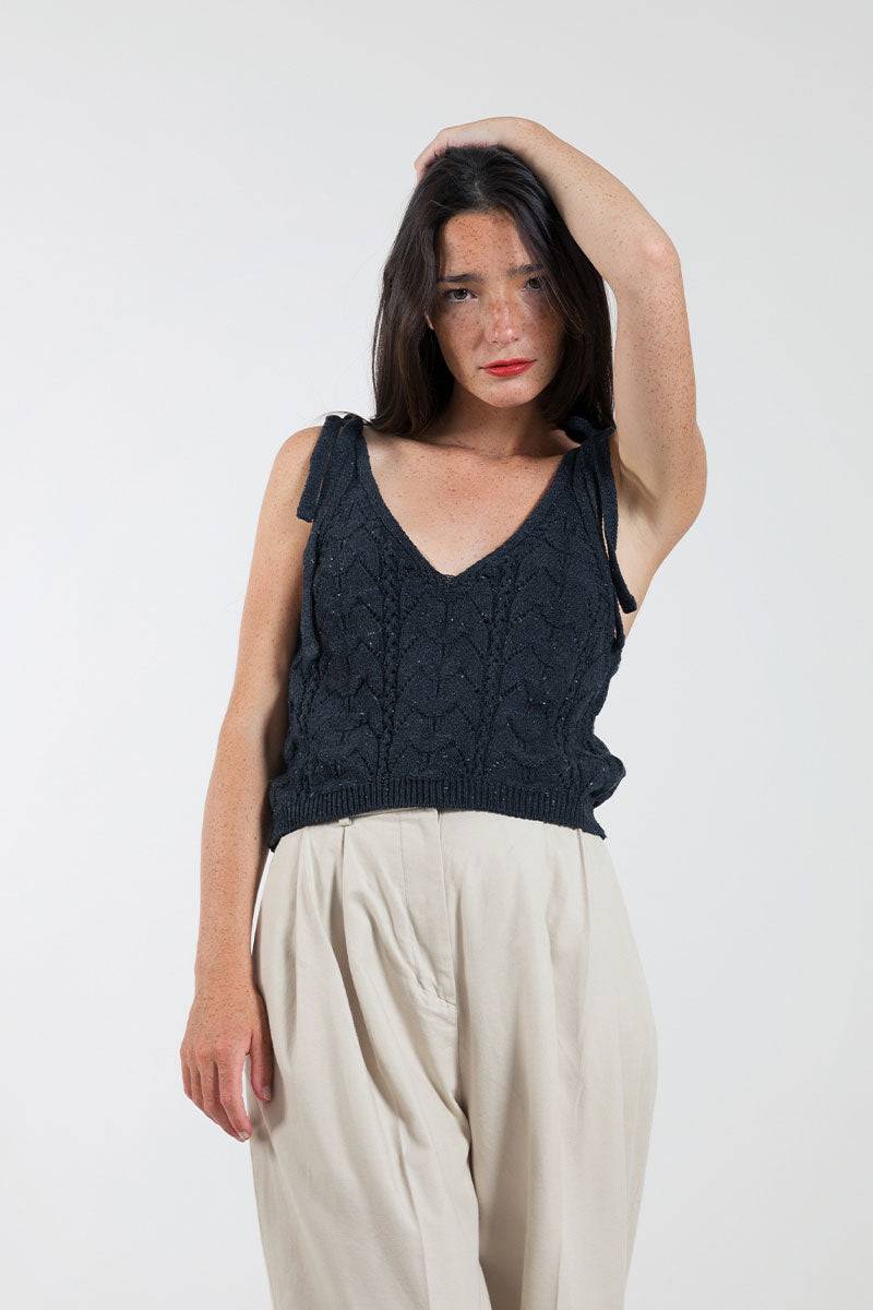 Rifò RENÉ Top Donna Cotone Jeans Rigenerato Italy
