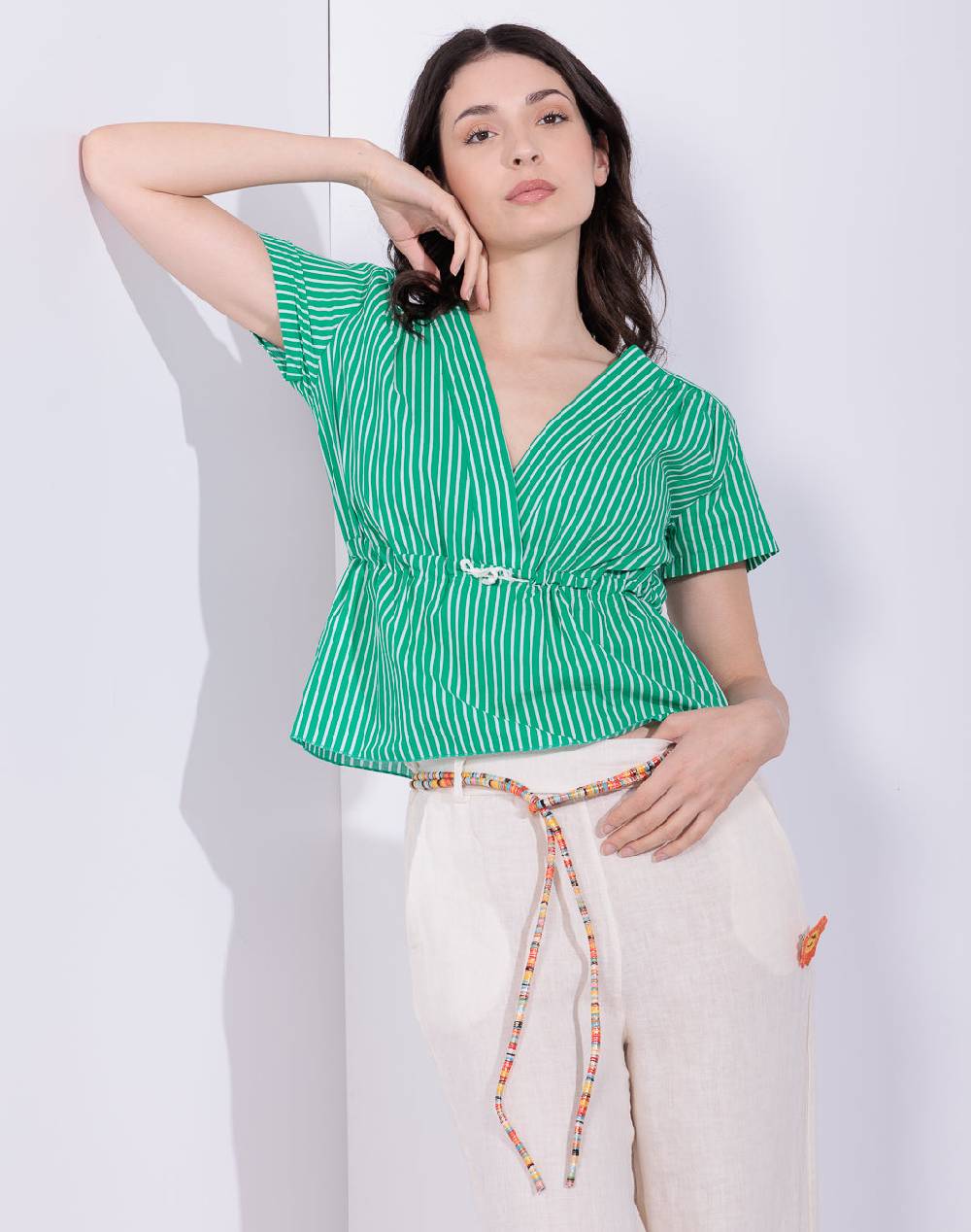 Risskio Alva - Blusa manica corta a righe in mussola stampata Shopping Online