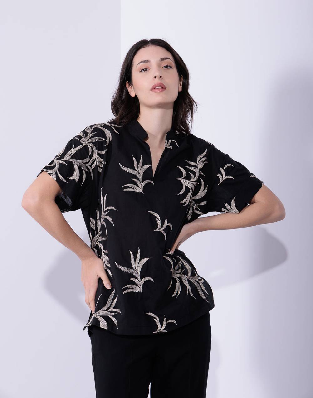 Risskio Damian - Blusa in mussola ricamata Vendite Flash