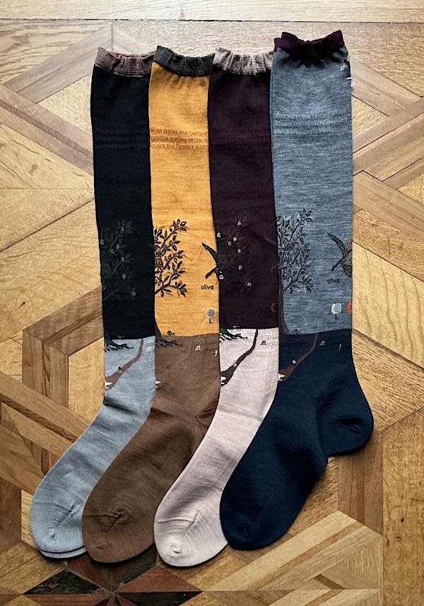 Rose & Lini ANTIPAST WOOL “OLIVE HARVEST” AM-790HS LONG SOCKS BLACK Italy