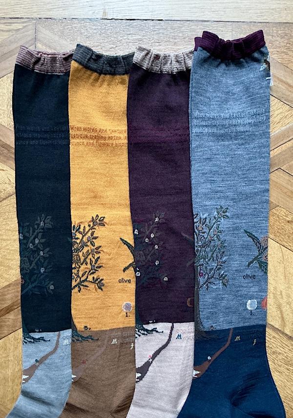 Rose & Lini ANTIPAST WOOL “OLIVE HARVEST” AM-790HS LONG SOCKS GREY Italia