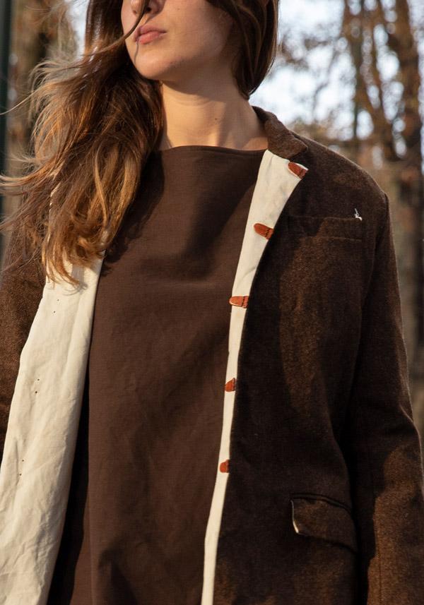 Rose & Lini RISA NAKAMURA WOOL “COAT F” BROWN Nuovo