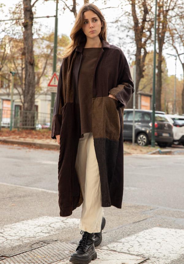 Rose & Lini RISA NAKAMURA WOOL “COAT Z” BROWN Vendite Flash
