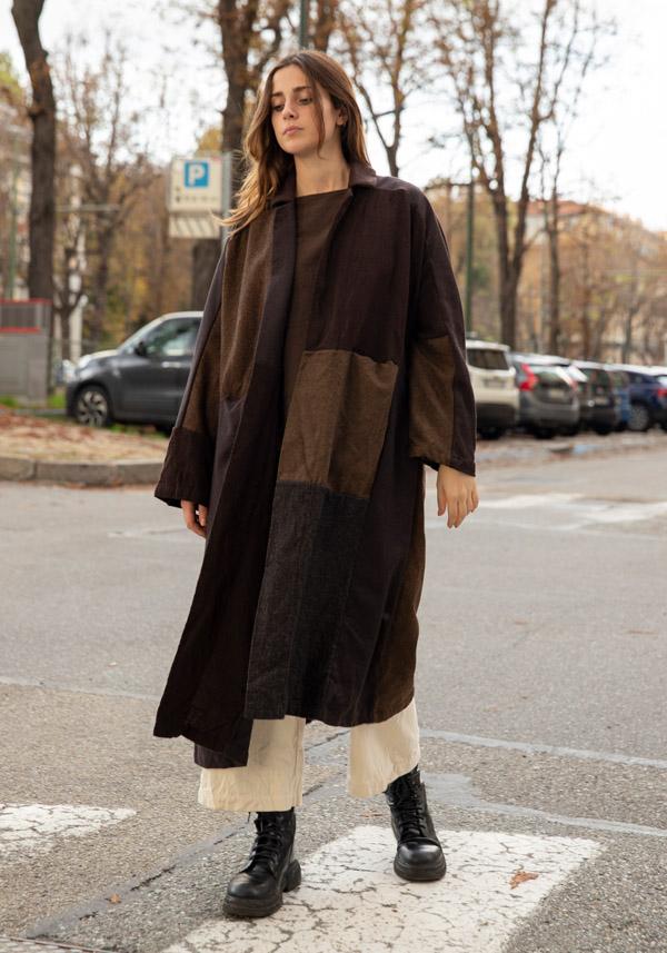 Rose & Lini RISA NAKAMURA WOOL “COAT Z” BROWN Vendite Flash