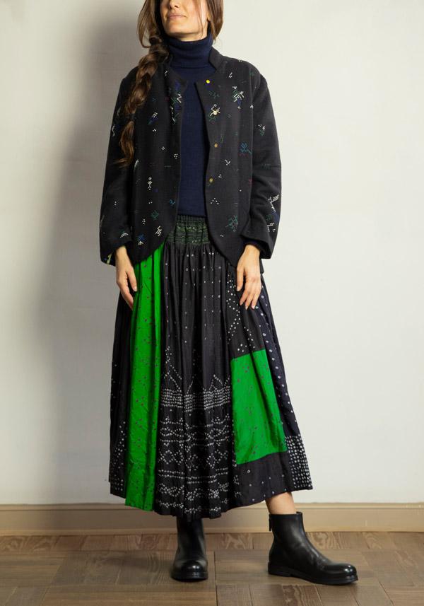 Rose & Lini INJIRI SILK & WOOL EMBROIDERED “JACKET 79” BLACK In Saldo