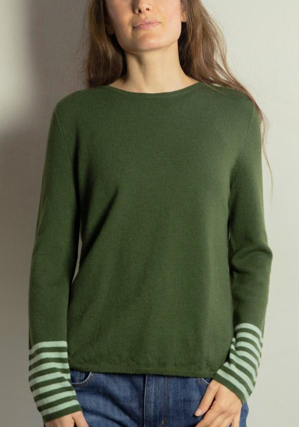 Rose & Lini BE YOU CASHMERE “ROUND NECK 1123” BOTTLE GREEN SWEATER Italia