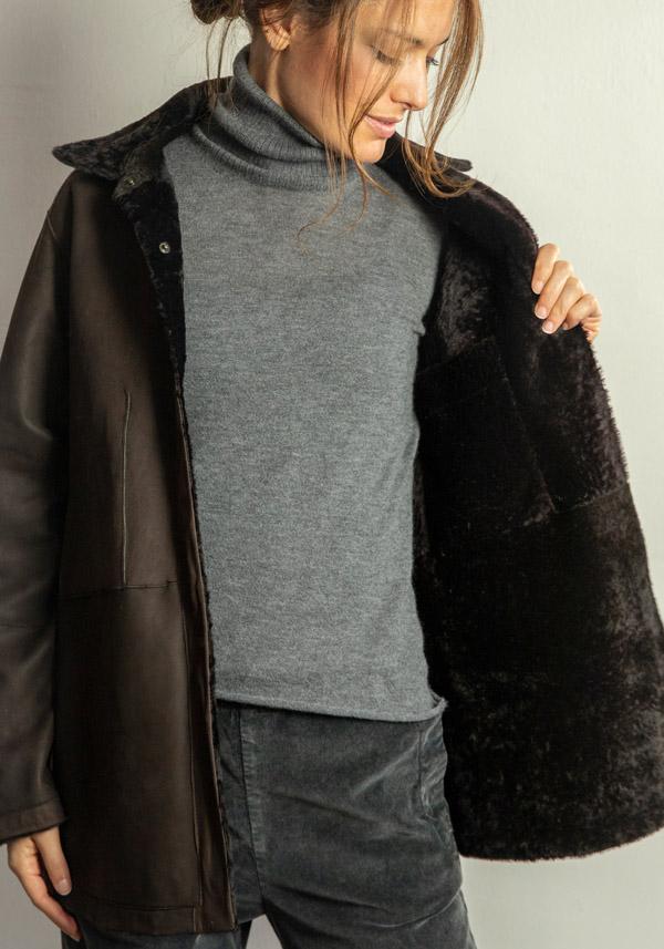 Rose & Lini FURLING BY GIANI REVERSIBLE LAMBSKIN “BABY LAMB” EBONY JACKET Qualità Garantita