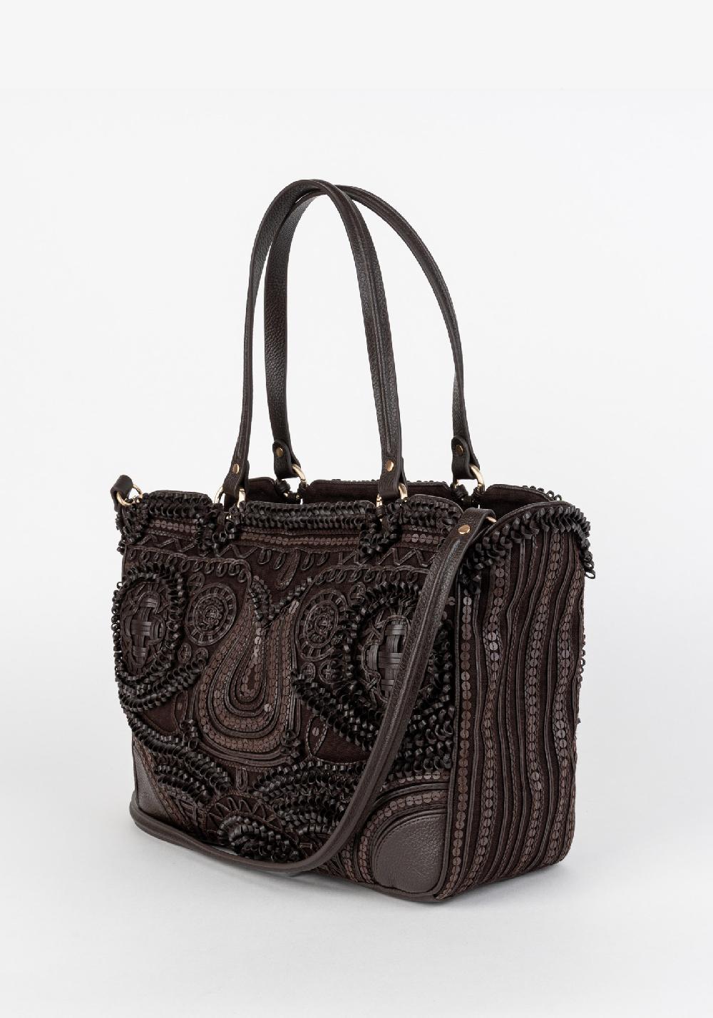 Rose & Lini JAMIN PUECH “RODRIGUEZ” DARK BROWN EMBROIDERED BAG In Linea