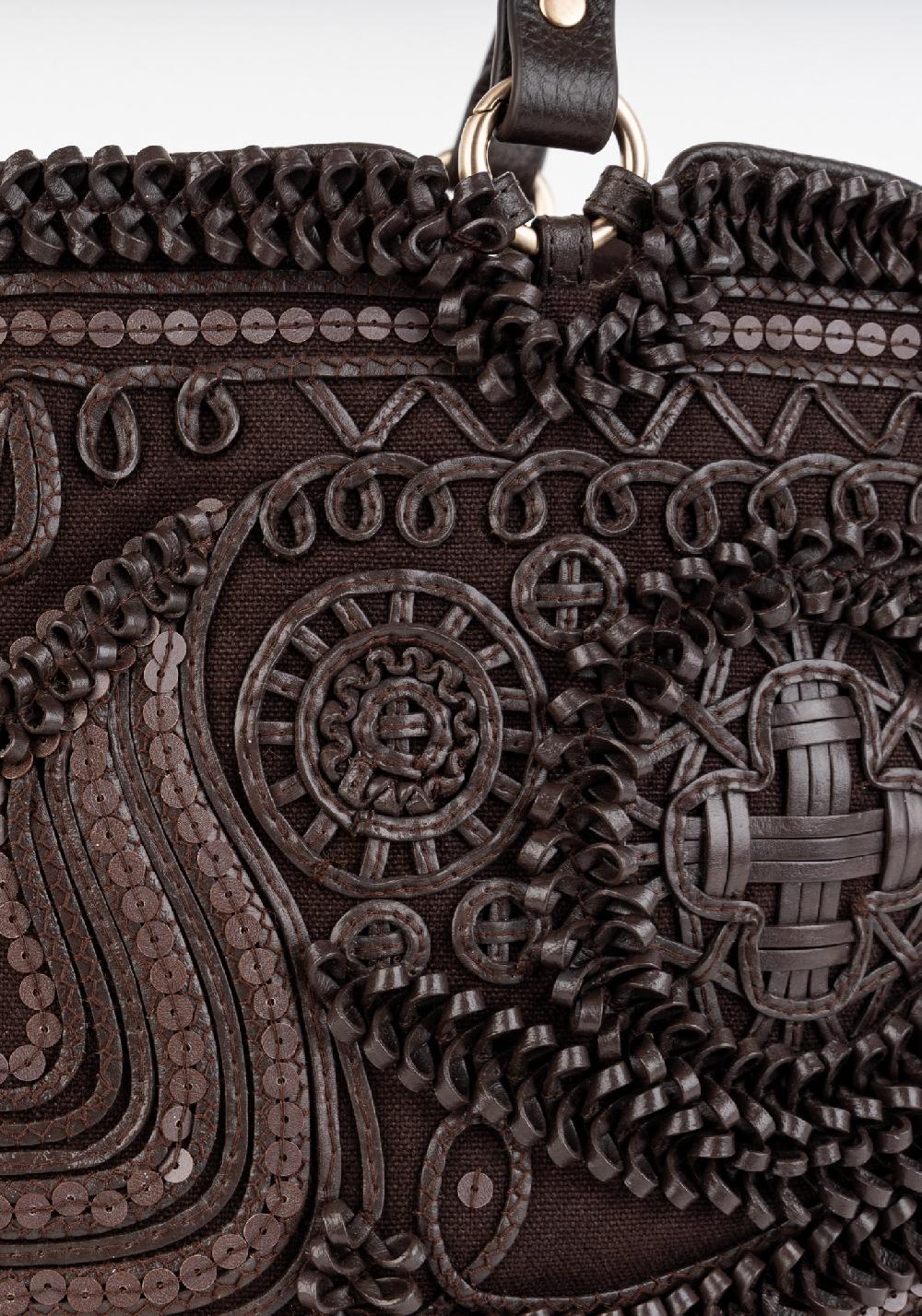 Rose & Lini JAMIN PUECH “RODRIGUEZ” DARK BROWN EMBROIDERED BAG In Linea