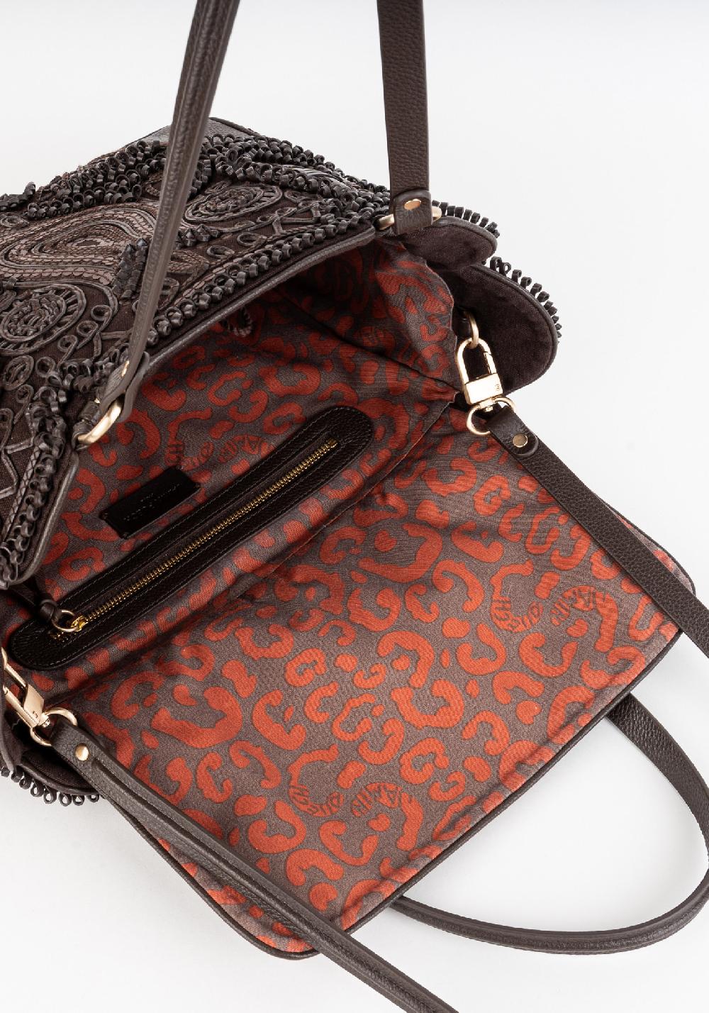Rose & Lini JAMIN PUECH “RODRIGUEZ” DARK BROWN EMBROIDERED BAG In Linea