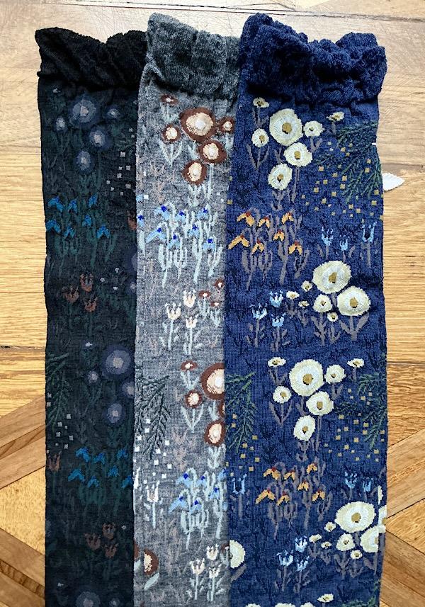 Rose & Lini ANTIPAST WOOL “WINTER GARDEN” AM-789HS LONG SOCKS BLACK Pezzi Unici