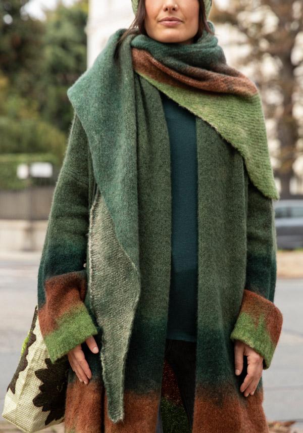 Rose & Lini FISSORE CASHMERE “MARIANNE 13” KAKI SCARF Prezzo Ridotto