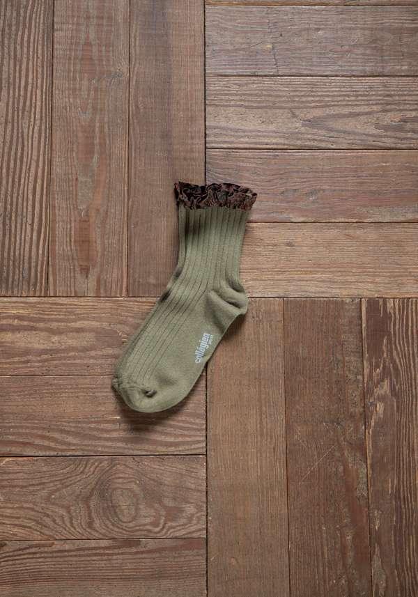 Rose & Lini COLLEGIEN “CHARLOTTE” RIBBED SOCKS OLIVE Sconto