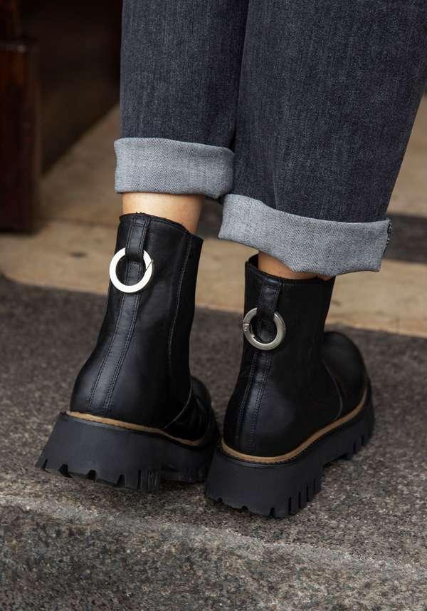 Rose & Lini ROCCO P. “TRONCHETTO 15630” BLACK LEATHER ANKLE BOOTS Italia