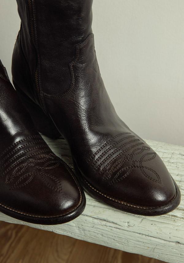 Rose & Lini FAUZIAN JEUNESSE “IGNIS” EBONY LEATHER TEXAS BOOT Qualità