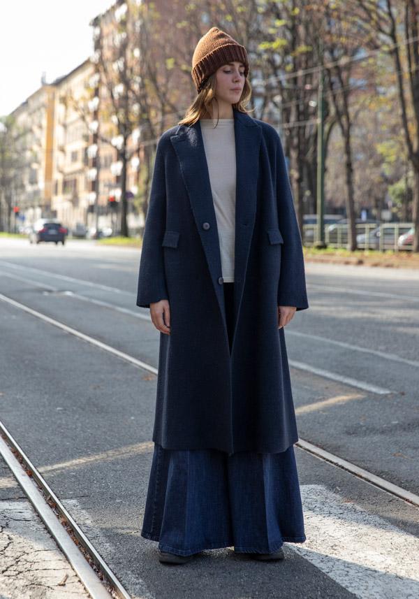 Rose & Lini BOBOUTIC WOOL NAVY LONG COAT “4778” Consegna Veloce