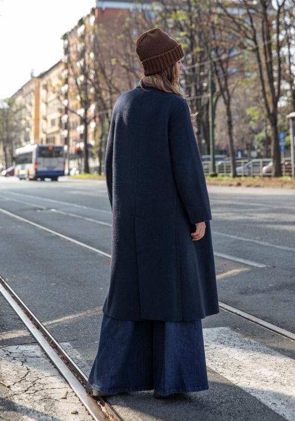 Rose & Lini BOBOUTIC WOOL NAVY LONG COAT “4778” Consegna Veloce