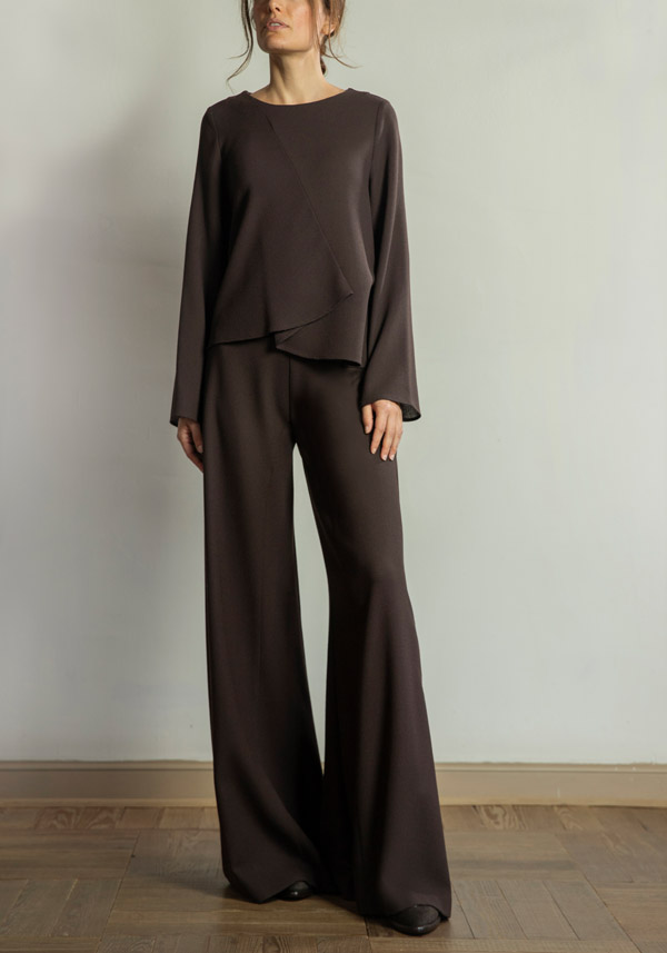 Rose & Lini STEFANO MORTARI WOOL FLARE “PANTS 5235” BROWN Promozione Limitata