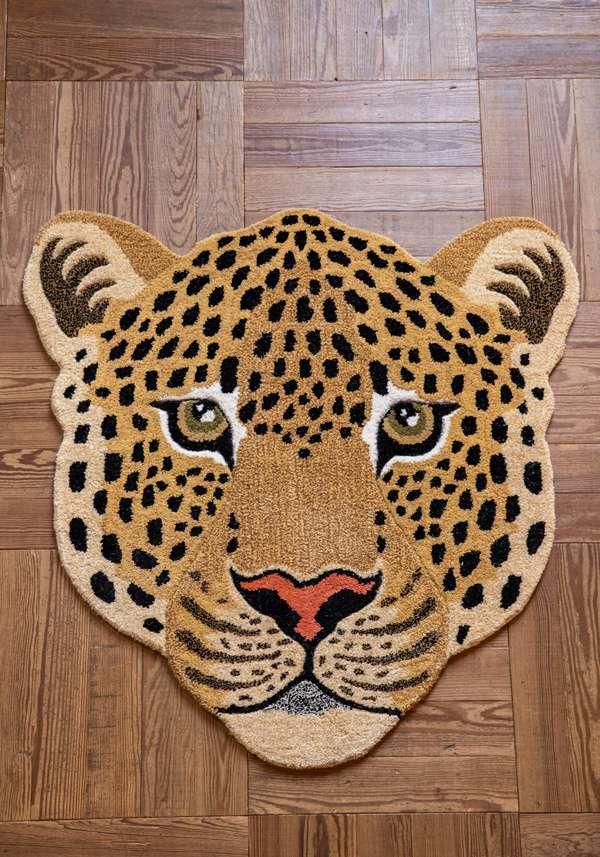 Rose & Lini DOING GOODS “HIMANI LEOPARD HEAD” LARGE RUG Vendita Economica