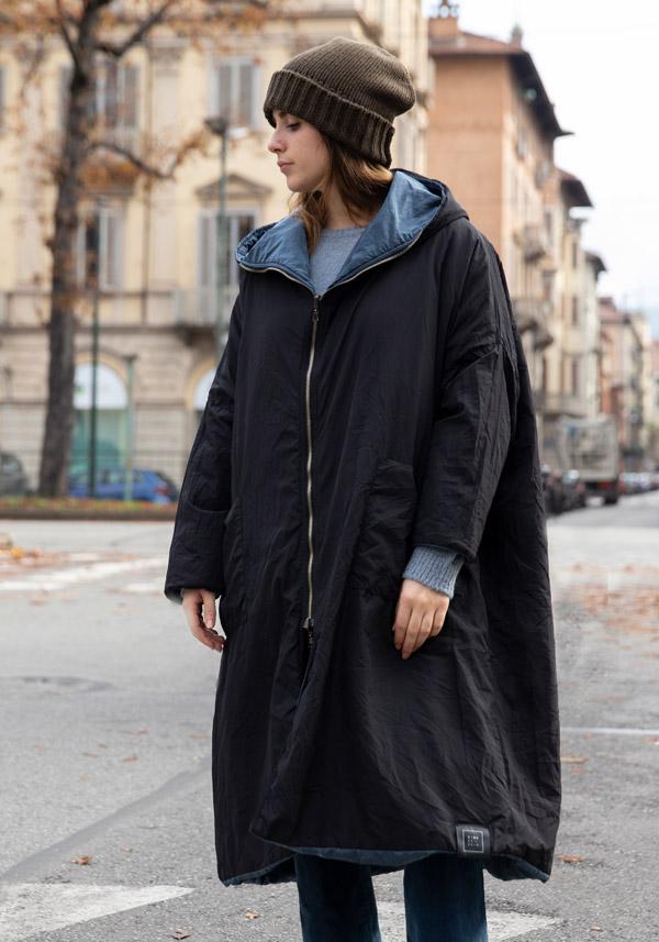 Rose & Lini KIMONORAIN REVERSIBLE “DUST COAT” LEAD & BLACK Negozio