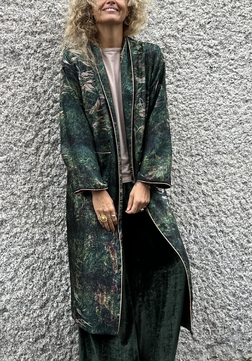 Rose & Lini BOKJA SILK “ROBE” REVERSIBLE GARDEN KIMONO Nuovo