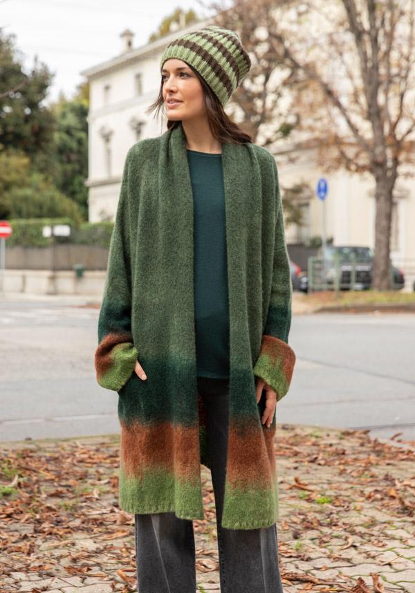 Rose & Lini FISSORE CASHMERE “MARIANNE 3” KAKI LONG CARDIGAN Spedizione Gratuita