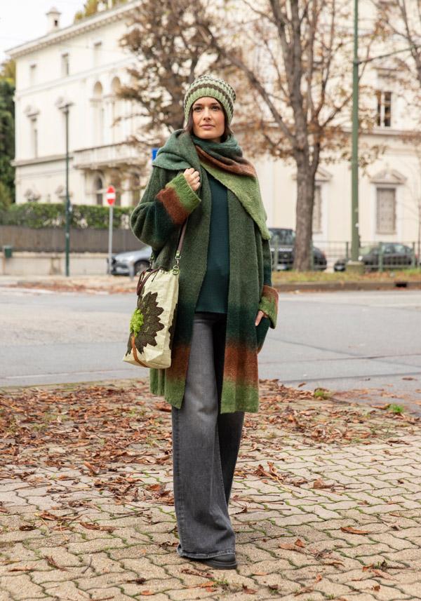 Rose & Lini FISSORE CASHMERE “MARIANNE 3” KAKI LONG CARDIGAN Spedizione Gratuita