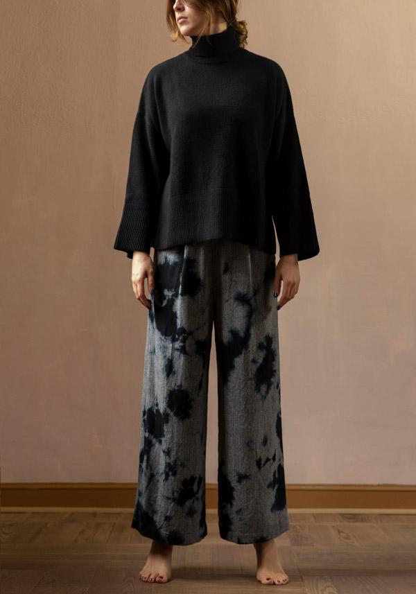 Rose & Lini SUZUSAN WOOL & CASHMER “PANTS 5041” BLACK & GREY Acquista Ora