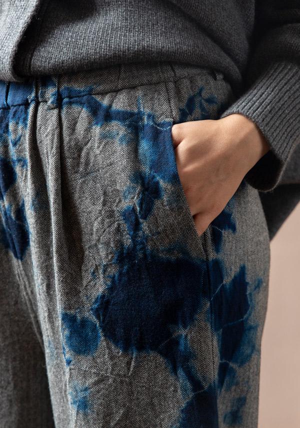 Rose & Lini SUZUSAN WOOL & CASHMER “PANTS 5041” BLUE & BLACK Consegna Veloce