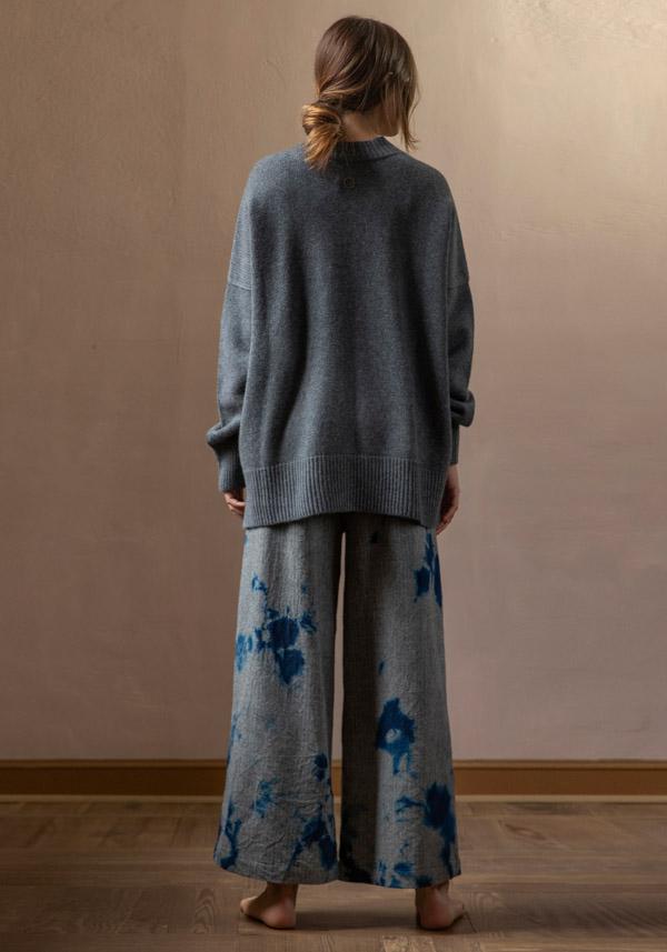 Rose & Lini SUZUSAN WOOL & CASHMER “PANTS 5041” BLUE & BLACK Consegna Veloce