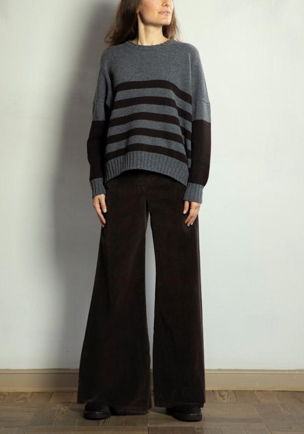 Rose & Lini MARCHÉ DES PALMIERS WOOL “GINEVRINA” STRIPED PULL GREY & EBONY Convenienza