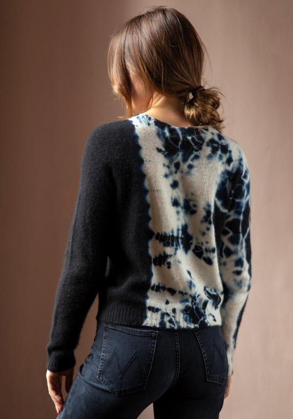 Rose & Lini SUZUSAN CASHMERE “PULL 3027” BLACK & NATURAL Offerta