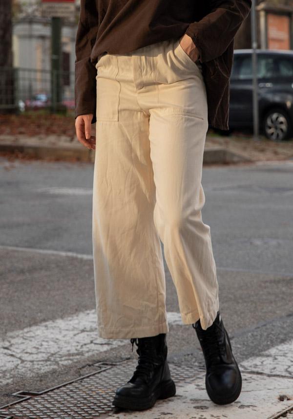 Rose & Lini RISA NAKAMURA COTTON “TROUSERS D” WHITE In Vendita