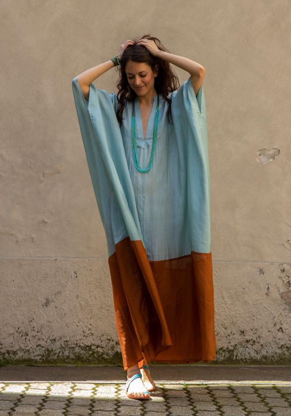 Rose & Lini THE ROSE IBIZA SILK “TUNICA BICOLOR” SKY & GINGER Saldi