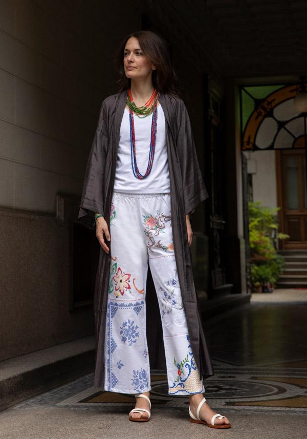 Rose & Lini THE ROSE IBIZA SILK “GOWN KIMONO” CHARCOAL Saldi Di Fabbrica