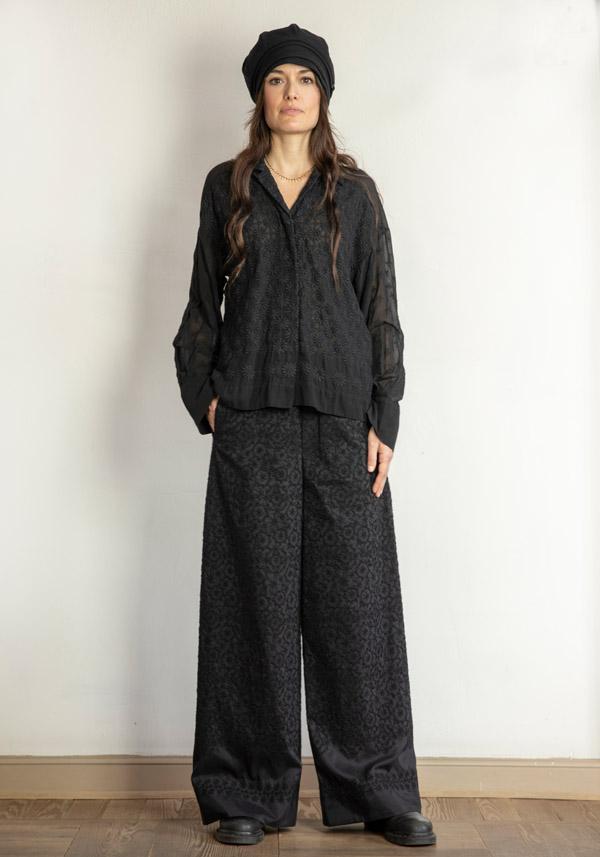 Rose & Lini ANTIPAST COTTON & SILK EMBROIDERED “TROUSERS EP210” BLACK Moda