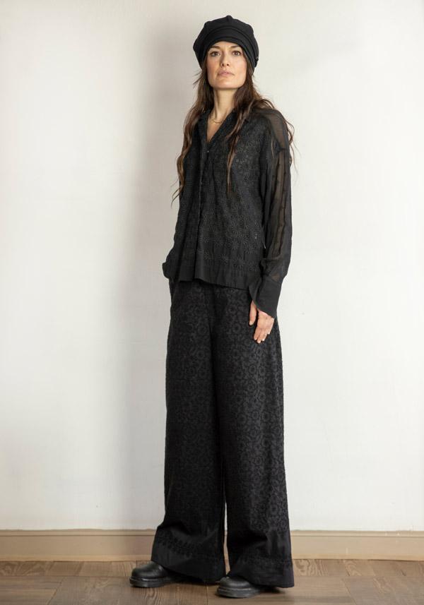 Rose & Lini ANTIPAST COTTON & SILK EMBROIDERED “TROUSERS EP210” BLACK Moda