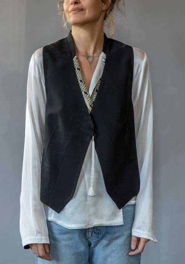 Rose & Lini IBRIGU SILK “GILET 011K” BLACK & WHITE Italy