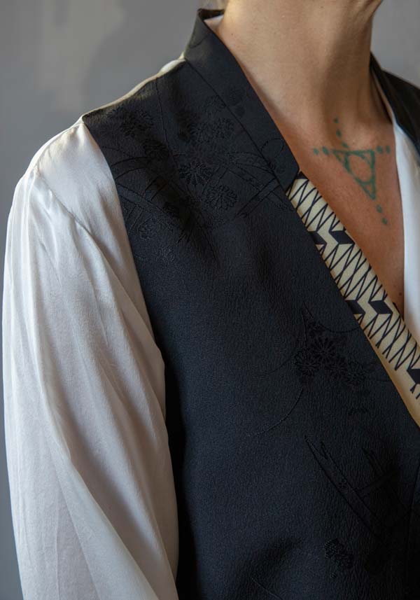 Rose & Lini IBRIGU SILK “GILET 011K” BLACK & WHITE Italy
