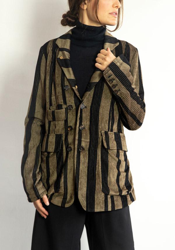 Rose & Lini ALEKSANDR MANAMIS STRIPED “JACKET 1692” BLACK & BROWN Vendita