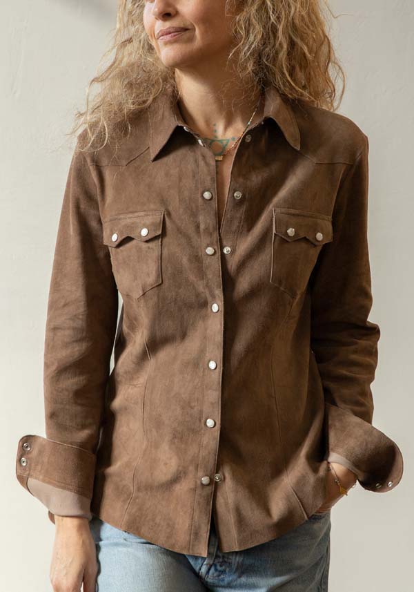 Rose & Lini DAD MILANO SUEDE “WESTERN SHIRT” TAUPE Pezzi Unici