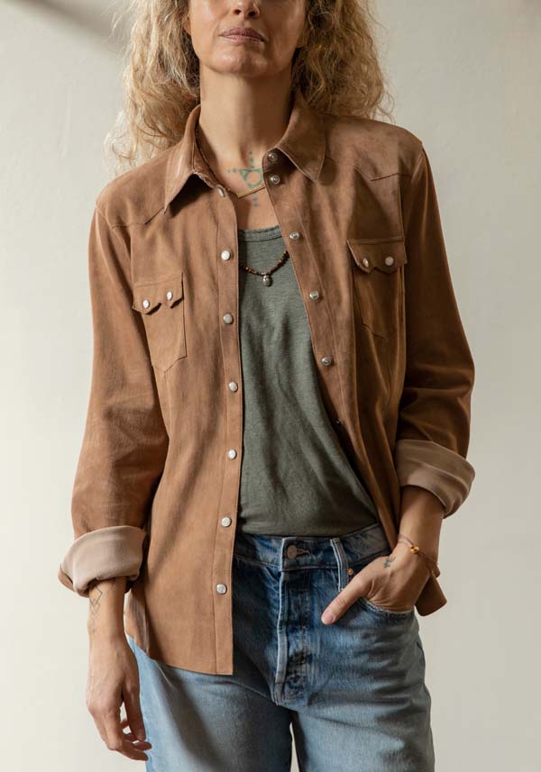 Rose & Lini DAD MILANO SUEDE “WESTERN SHIRT” CARAMEL Qualità Garantita