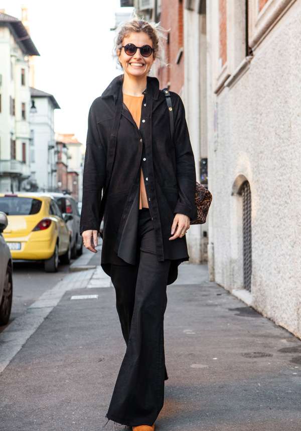 Rose & Lini GIORGIO BRATO BLACK SUEDE LEATHER MAXI SHIRT Prezzo Ridotto