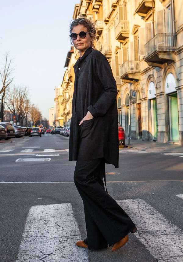 Rose & Lini GIORGIO BRATO BLACK SUEDE LEATHER MAXI SHIRT Prezzo Ridotto