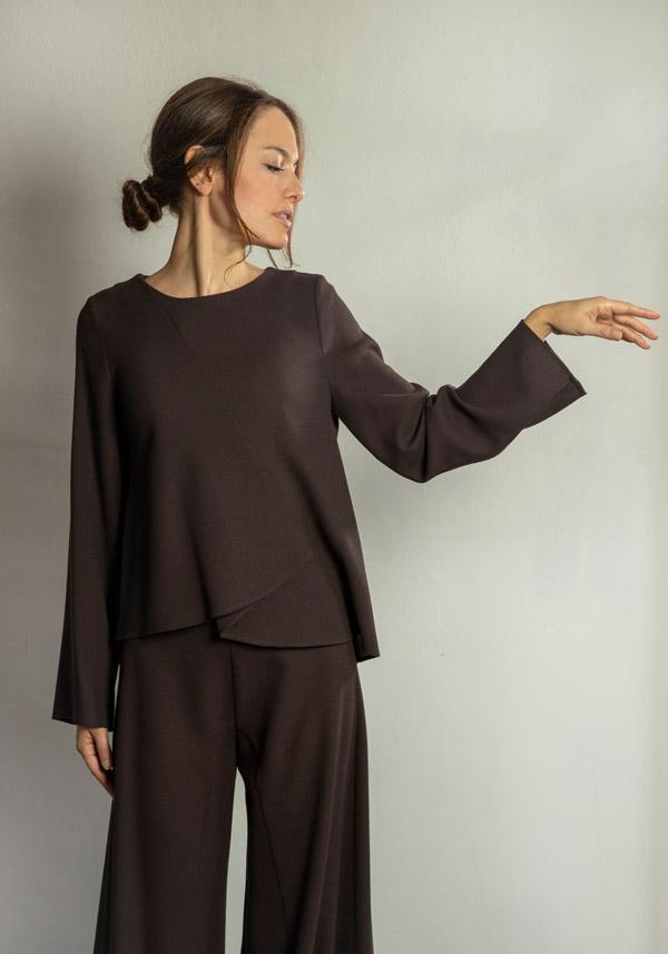 Rose & Lini STEFANO MORTARI WOOL “BLOUSE 5231” BROWN Vendita Economica