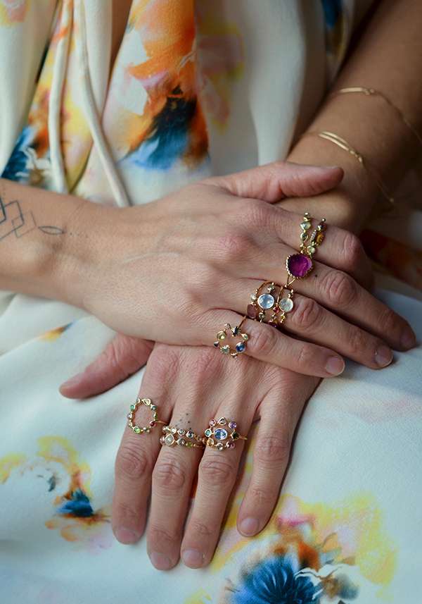 Rose & Lini DORETTE MULTICOLOR “BAGUE COURONNÉE” GOLD RING Vendite Flash