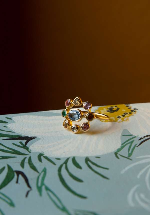 Rose & Lini DORETTE MULTICOLOR “BAGUE SUPER COURONNÉE” GOLD RING In Saldo